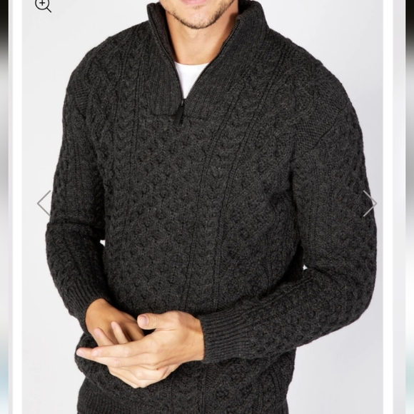 IRELAND'S EYE  Men's Dromore Aran Troyer 1/4 Zip Aran Sweater Size L Dk. Green - Picture 2 of 8
